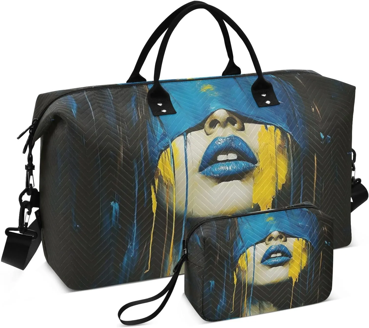 Duffel Bag for Traveling, Woman Lip Blue Travel Bag Gym Bag, with Multiple Interior Pockets Shoulder Weekender Bag for Women Men with Toiletry Bag 20.5L x 7.9W x 13.8H