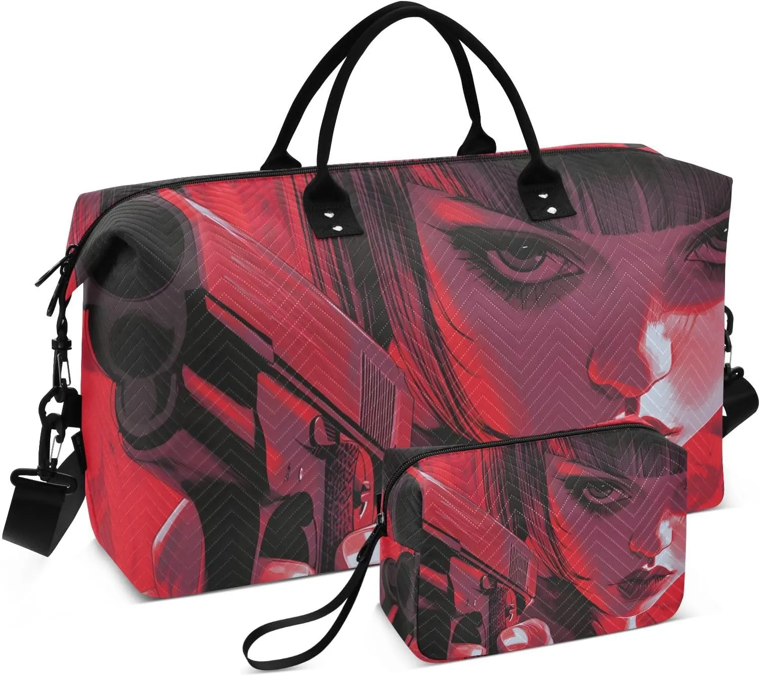 Duffel Bag for Traveling, Woman Lip Cool Travel Bag Gym Bag, with Multiple Interior Pockets Shoulder Weekender Bag for Women Men with Toiletry Bag 20.5L x 7.9W x 13.8H