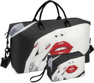 Duffel Bag for Traveling, Woman Lip Red Travel Bag Gym Bag, with Multiple Interior Pockets Shoulder Weekender Bag for Women Men with Toiletry Bag 20.5L x 7.9W x 13.8H