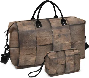 Duffel Bag for Traveling, Wooden Planks Vintage Travel Bag Gym Bag, with Multiple Interior Pockets Shoulder Weekender Bag for Women Men with Toiletry Bag 20.5L x 1.9W x 13.8H