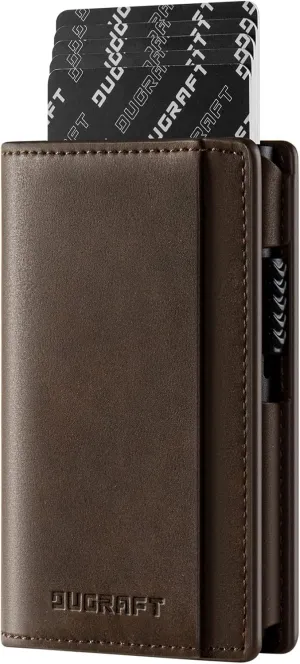 DUGRAFT Mens Bifold Card Holder with POP UP Credit Card Ejector RFID Blocking, ID Window and 2 Extra Card Slots, Gift Box Packed, Coffee Brown