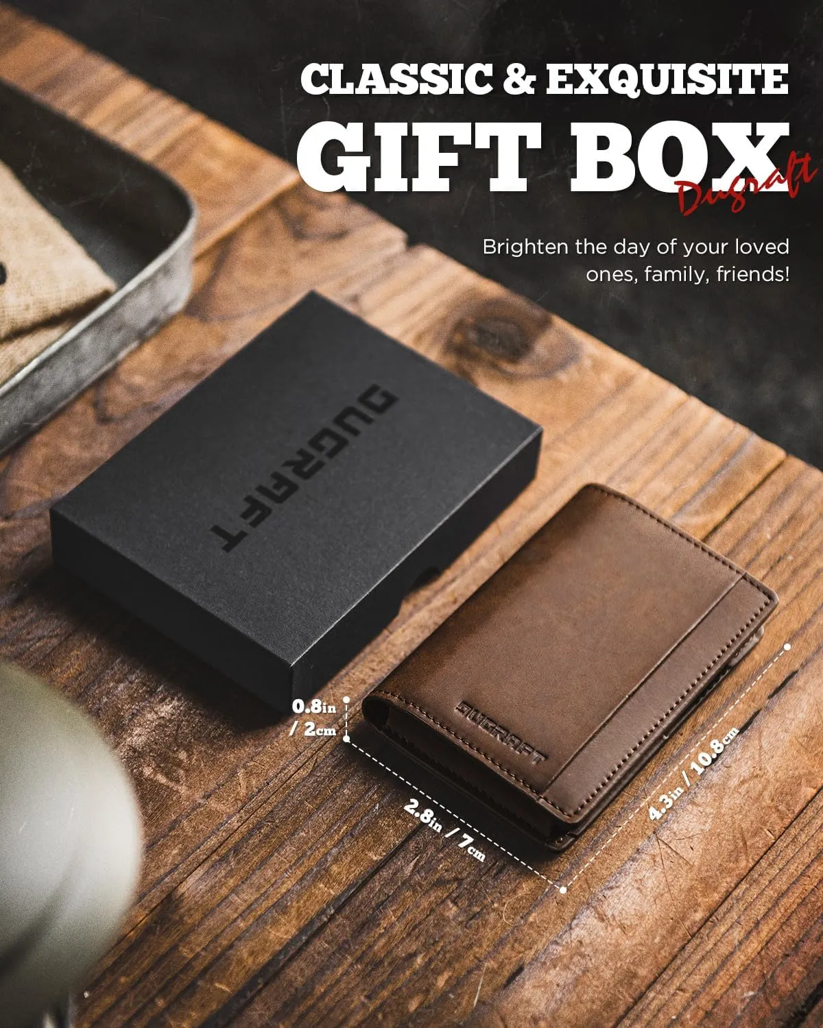 DUGRAFT Mens Bifold Card Holder with POP UP Credit Card Ejector RFID Blocking, ID Window and 2 Extra Card Slots, Gift Box Packed, Coffee Brown