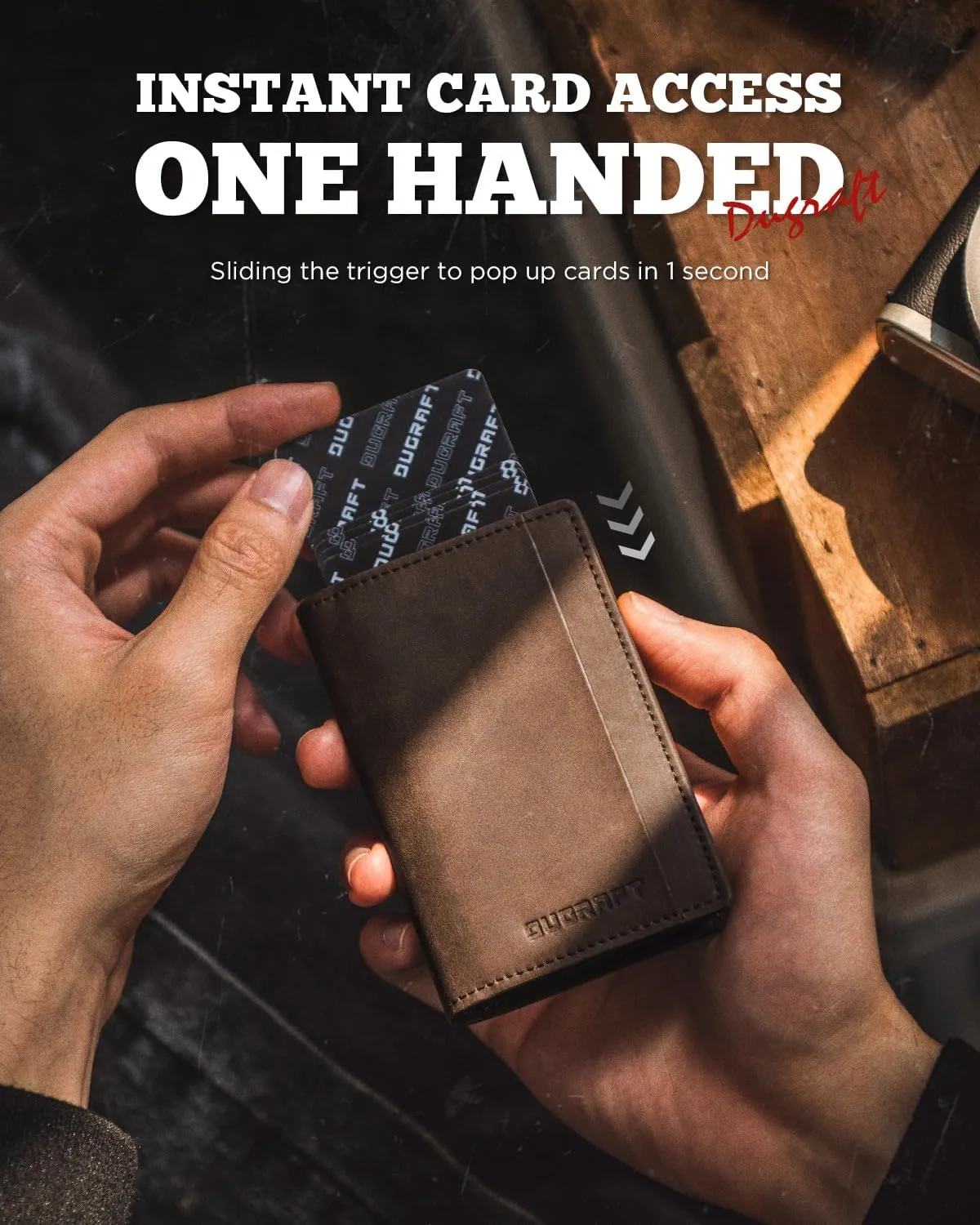DUGRAFT Mens Bifold Card Holder with POP UP Credit Card Ejector RFID Blocking, ID Window and 2 Extra Card Slots, Gift Box Packed, Coffee Brown