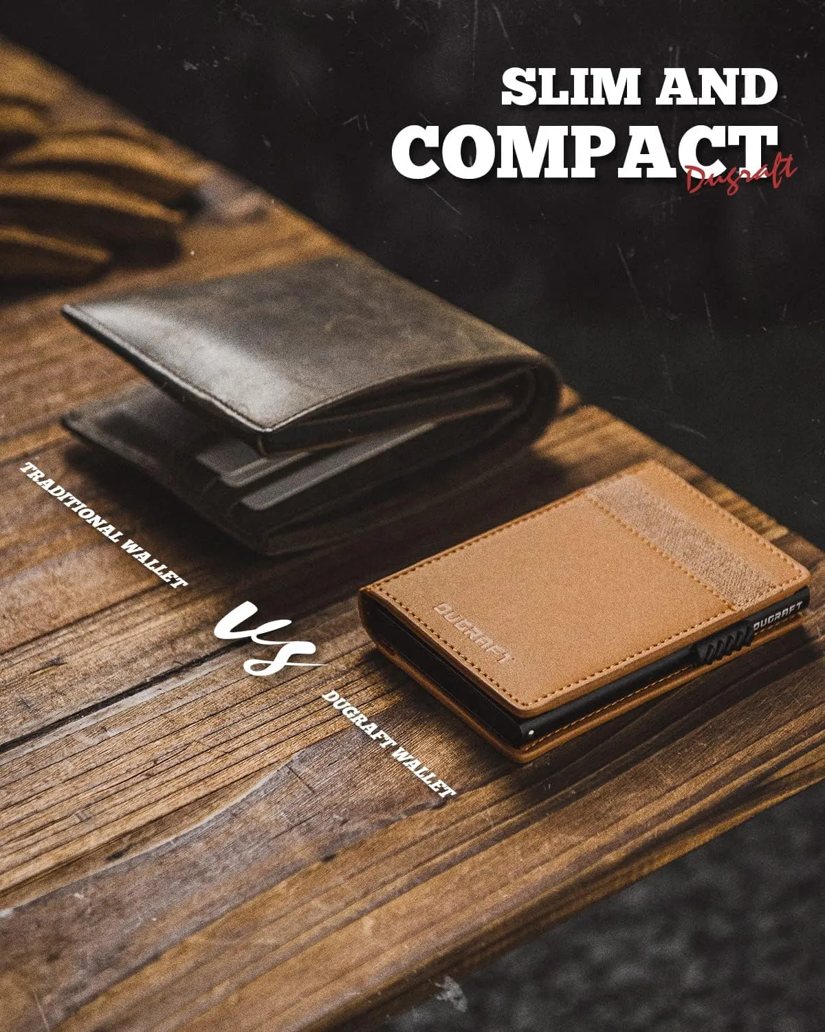 DUGRAFT Slim Card Holder for Men with Aluminum POP UP Credit Card Ejector RFID Blocking, ID Window and 4 Card Slots, Minimalist Front Pocket Wallet for Max. 10 Cards, Light Brown