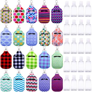 Duufin 40 Pieces Hand Sanitizer Holder Empty Travel Bottle Set: 20 Hand Sanitizer Keychain Holders and 20 Reusable Flip Cap Travel Bottles
