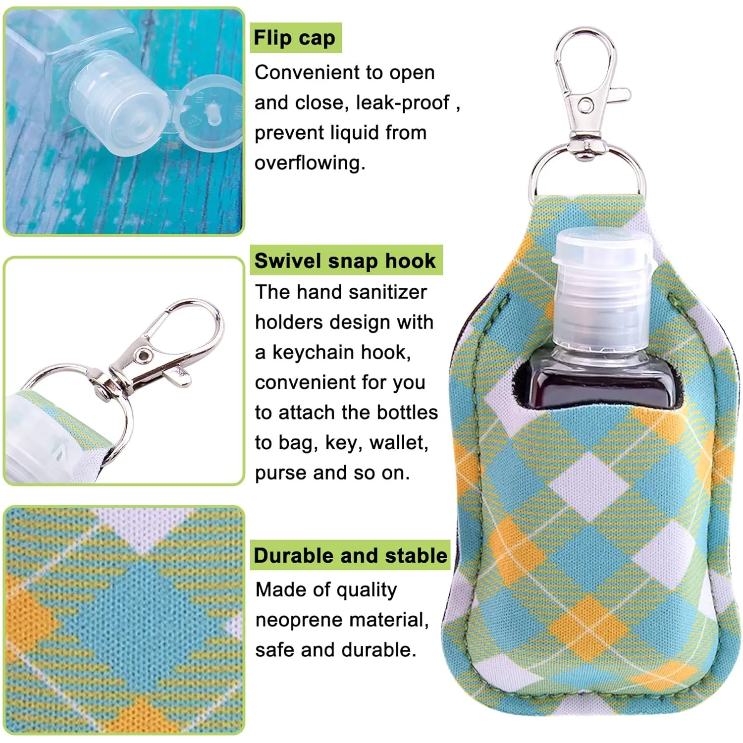 Duufin 40 Pieces Hand Sanitizer Holder Empty Travel Bottle Set: 20 Hand Sanitizer Keychain Holders and 20 Reusable Flip Cap Travel Bottles