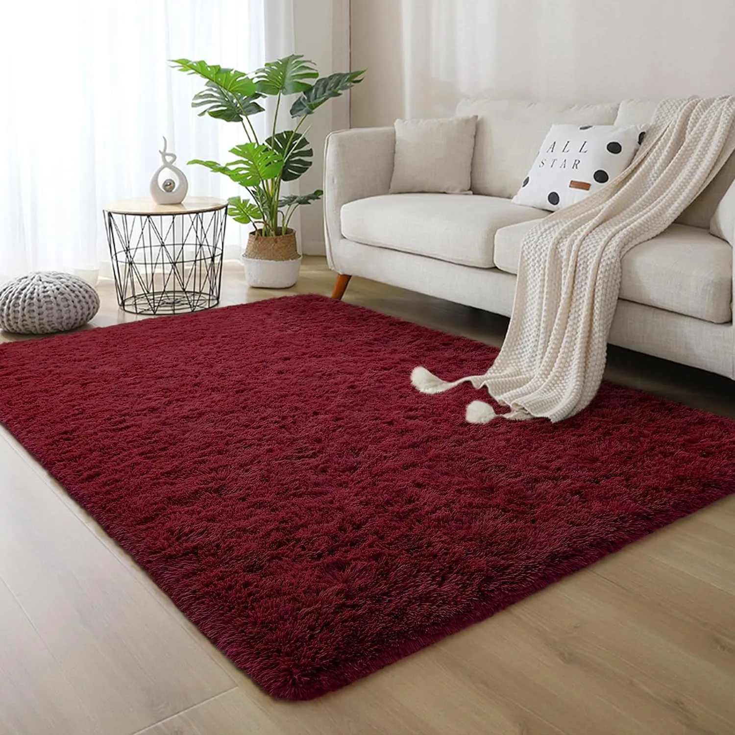 DweIke Area Rugs for Bedroom Living Room, 4x6 Fluffy Burgundy Red Rug Non-Slip Carpet for Kids Boys Girls Teen Dorm Nursery Home Decor, Super Soft Shaggy Plush Indoor Bedside Carpets