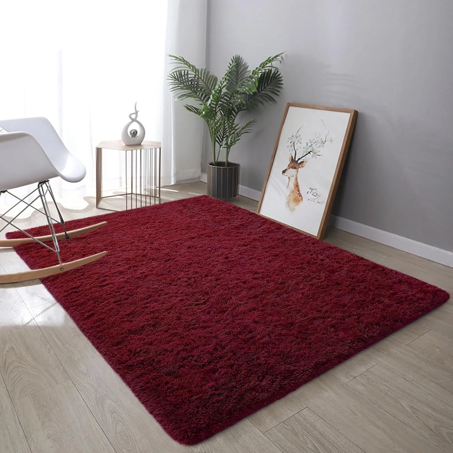 DweIke Area Rugs for Bedroom Living Room, 4x6 Fluffy Burgundy Red Rug Non-Slip Carpet for Kids Boys Girls Teen Dorm Nursery Home Decor, Super Soft Shaggy Plush Indoor Bedside Carpets