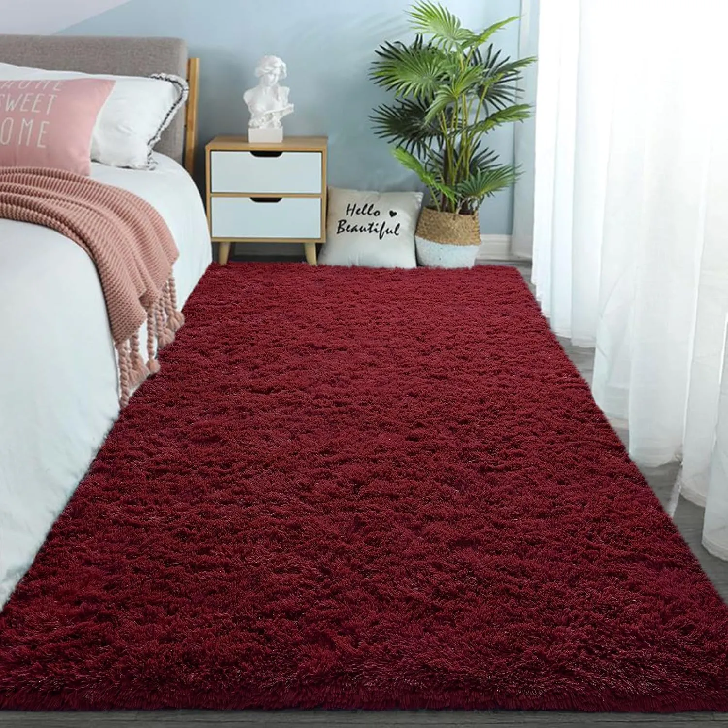 DweIke Area Rugs for Bedroom Living Room, 4x6 Fluffy Burgundy Red Rug Non-Slip Carpet for Kids Boys Girls Teen Dorm Nursery Home Decor, Super Soft Shaggy Plush Indoor Bedside Carpets