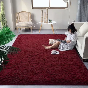 DweIke Area Rugs for Bedroom Living Room, 4x6 Fluffy Burgundy Red Rug Non-Slip Carpet for Kids Boys Girls Teen Dorm Nursery Home Decor, Super Soft Shaggy Plush Indoor Bedside Carpets