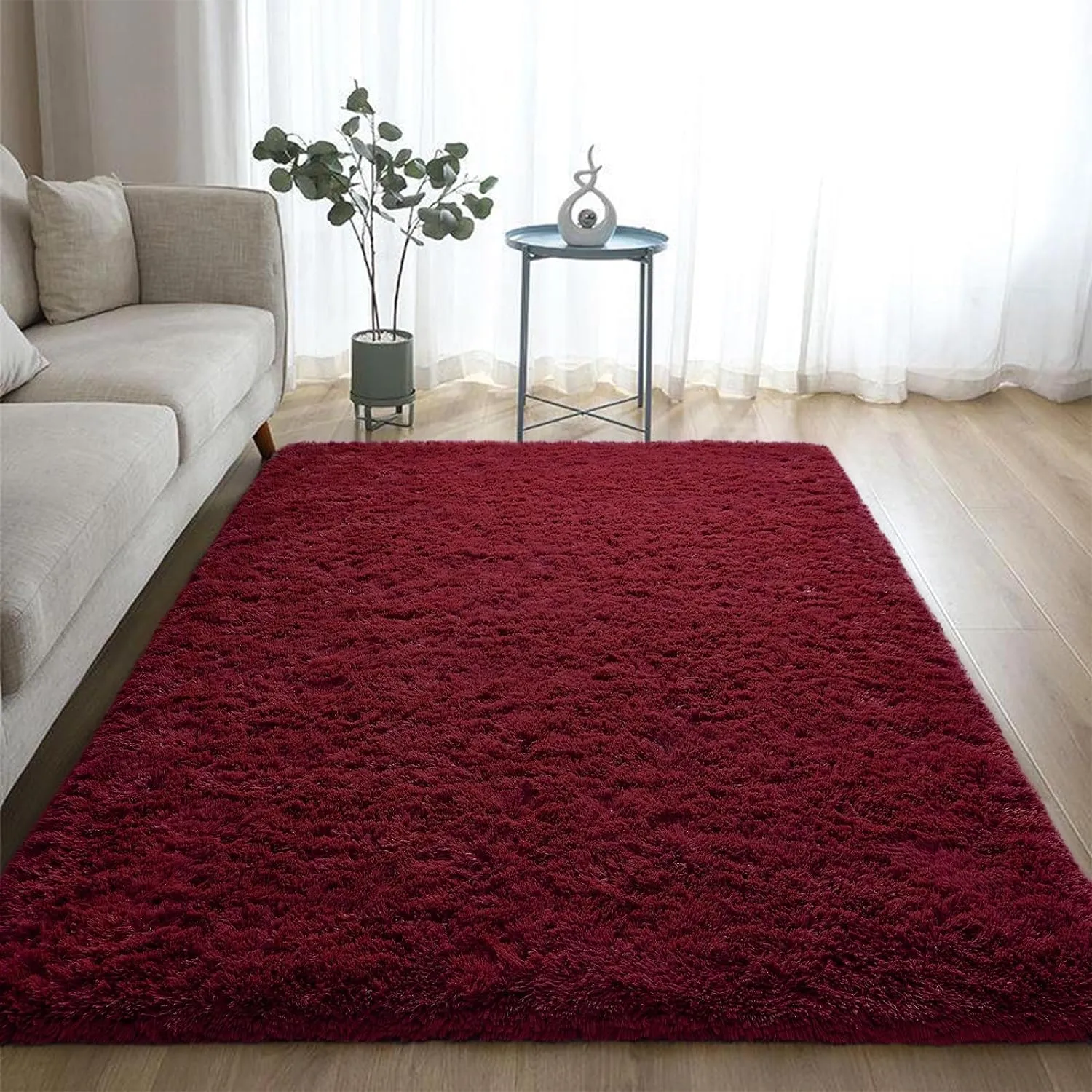 DweIke Area Rugs for Bedroom Living Room, 4x6 Fluffy Burgundy Red Rug Non-Slip Carpet for Kids Boys Girls Teen Dorm Nursery Home Decor, Super Soft Shaggy Plush Indoor Bedside Carpets