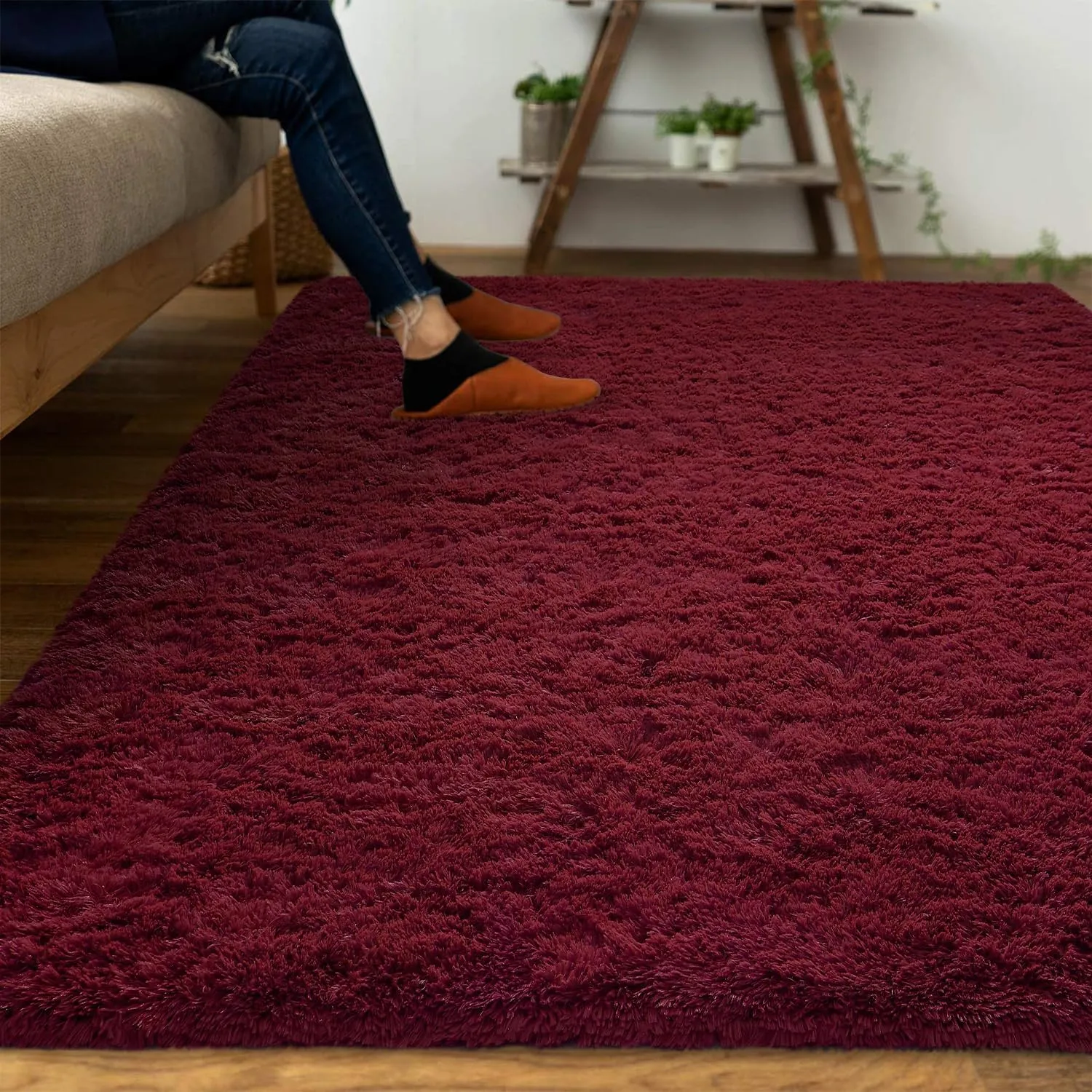 DweIke Area Rugs for Bedroom Living Room, 4x6 Fluffy Burgundy Red Rug Non-Slip Carpet for Kids Boys Girls Teen Dorm Nursery Home Decor, Super Soft Shaggy Plush Indoor Bedside Carpets