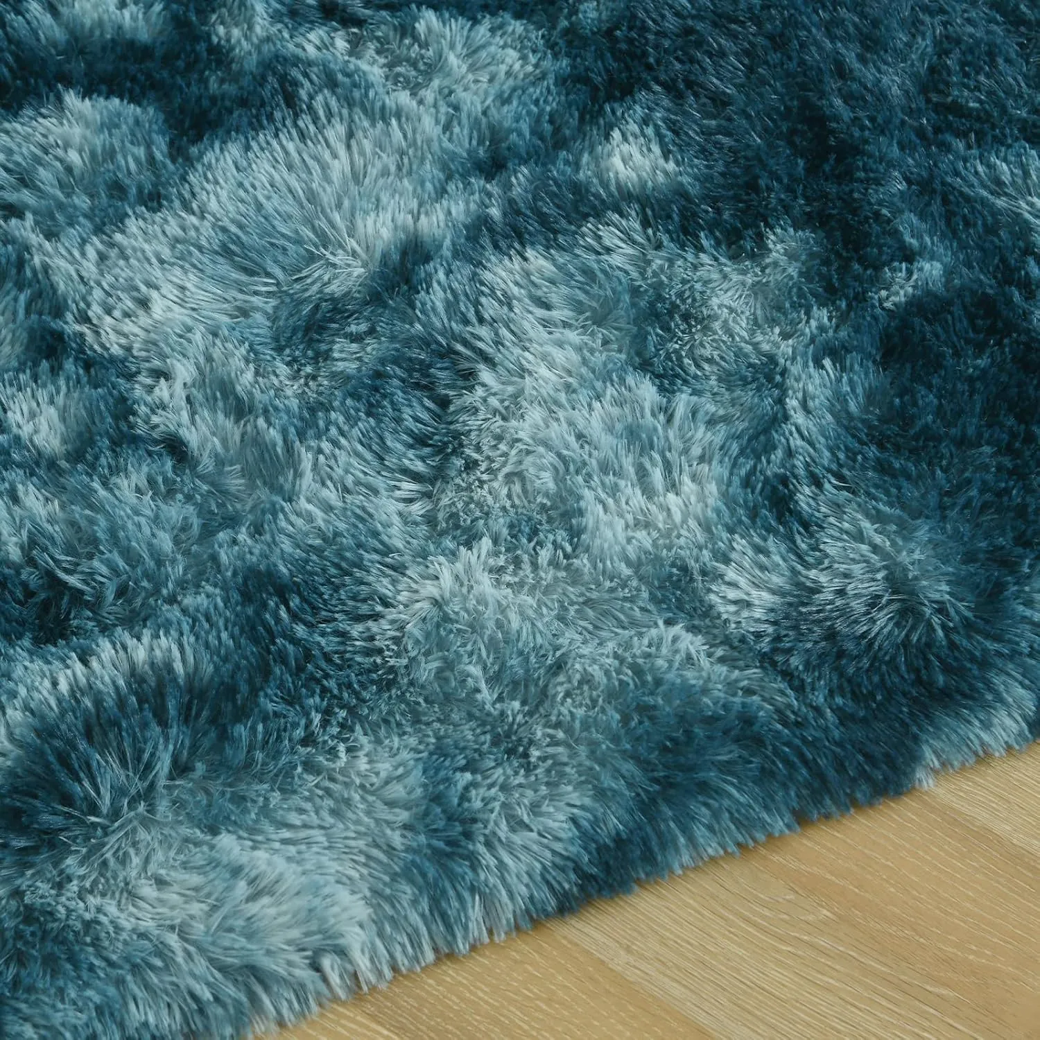 DweIke Extra Large Fluffy Area Rug, 6x9 ft Modern Indoor Carpets for Living Room Bedroom, Plush High Pile Tie-Dyed Rug for Girls Kids Playroom Classroom Nursery Home Décor, Peacock Blue