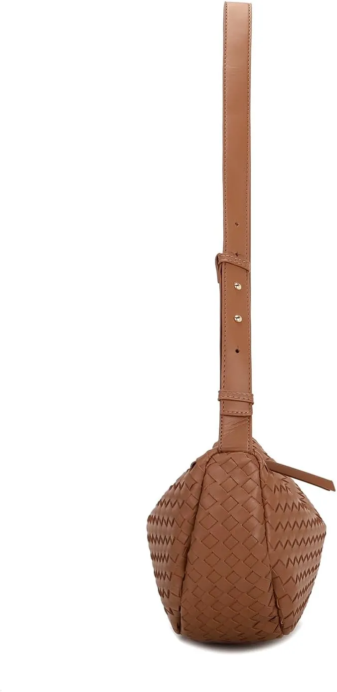 E Woven Crescent Shoulder Bag for Women with Adjustable Strap