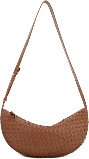E Woven Crescent Shoulder Bag for Women with Adjustable Strap