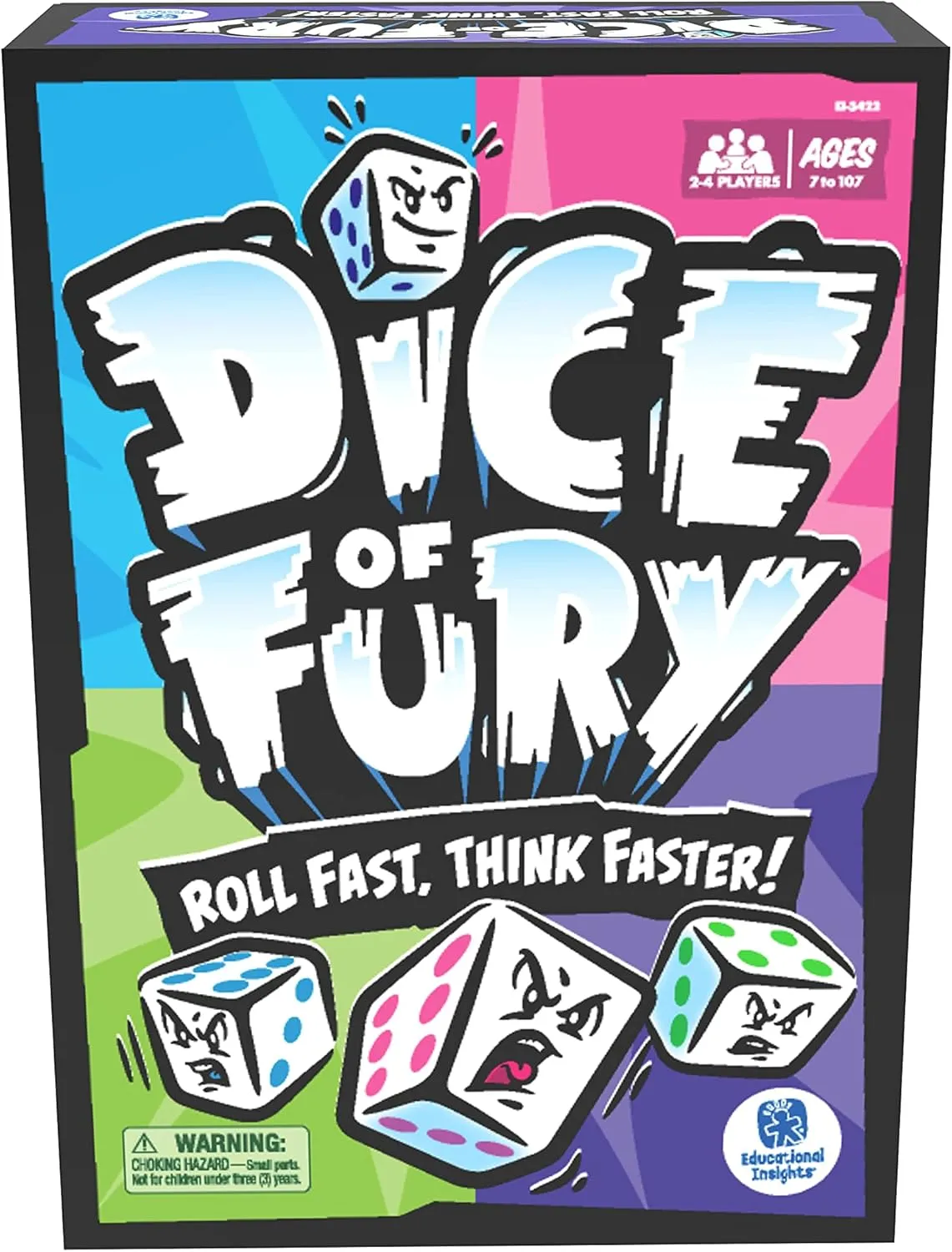 Educational Insights Dice of Fury - Fast-Paced Board Games for Adults, Teens, and Kids, Dice Games for Family Game Night, 2-4 Player Tabletop Party Game, Gifts for Kids Ages 7 