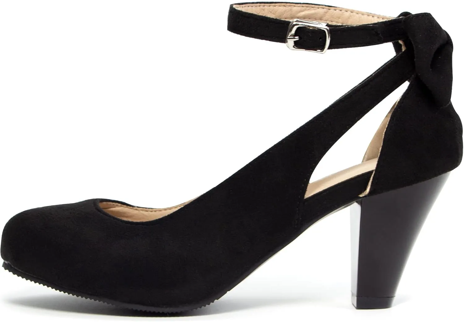Elerhythm Women's Mary Jane Bow Closed Toe Vintage Pumps Heels Gatsby Victorian 1920s Dresses Faux Suede Shoes
