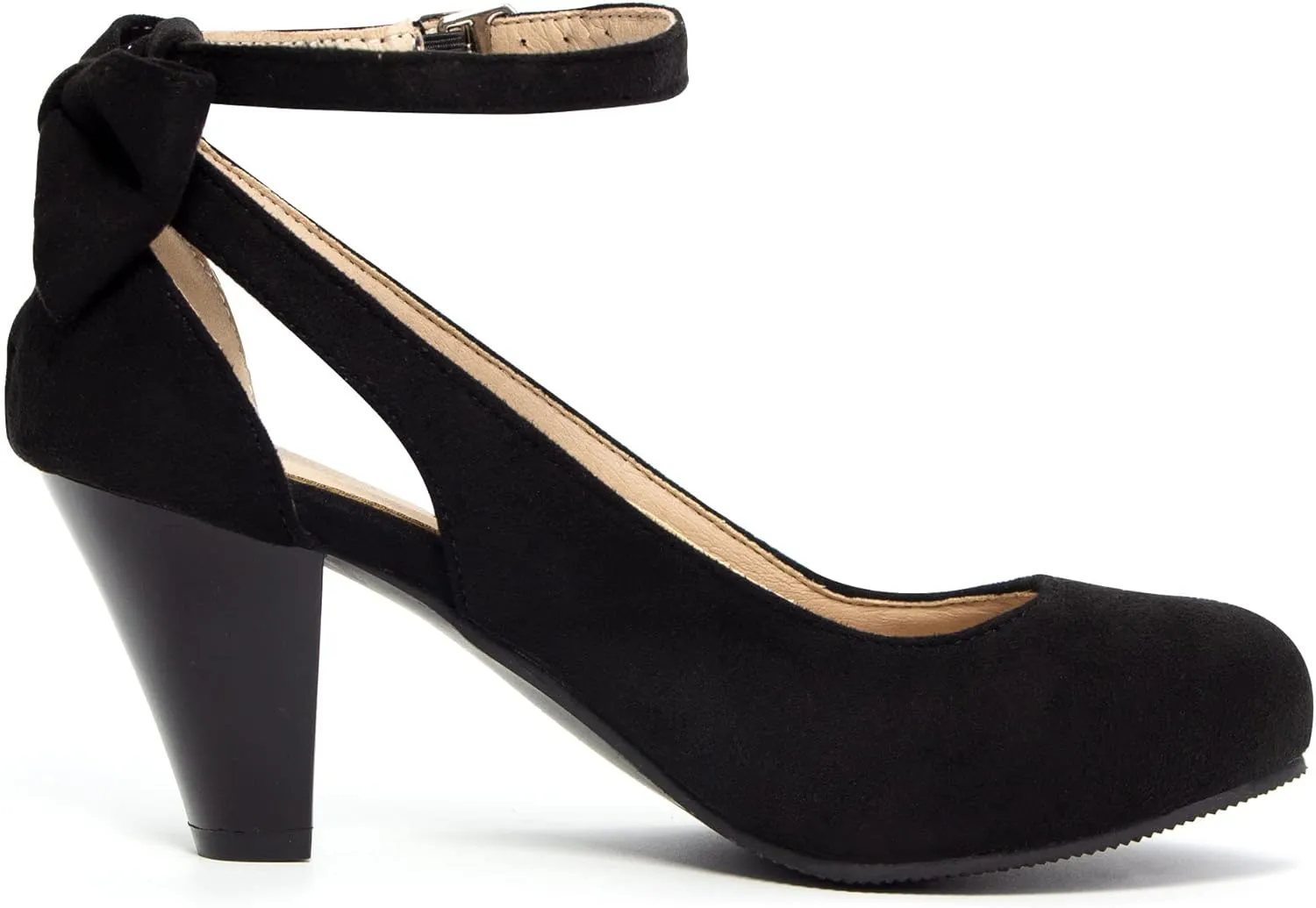 Elerhythm Women's Mary Jane Bow Closed Toe Vintage Pumps Heels Gatsby Victorian 1920s Dresses Faux Suede Shoes