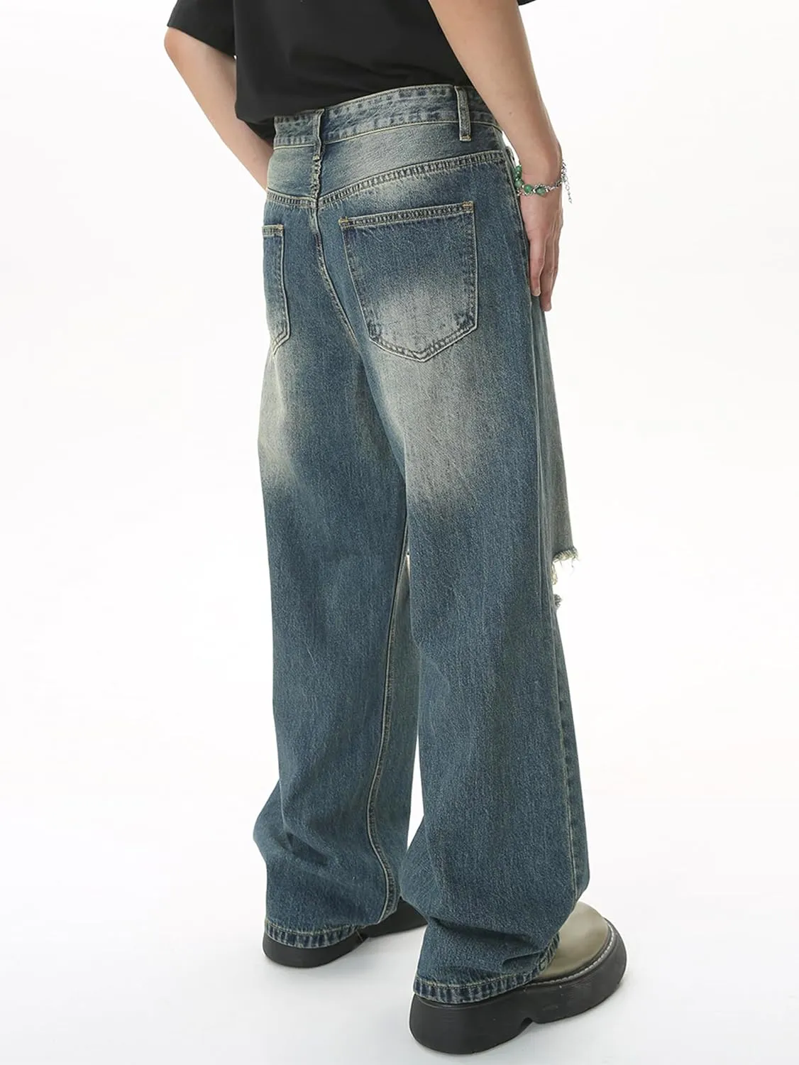 EMMIOL Mens Baggy Jeans Ripped Loose Wide Leg Distressed Jeans Pants Casual Denim Skater Y2k Vintage Streetwear 90s