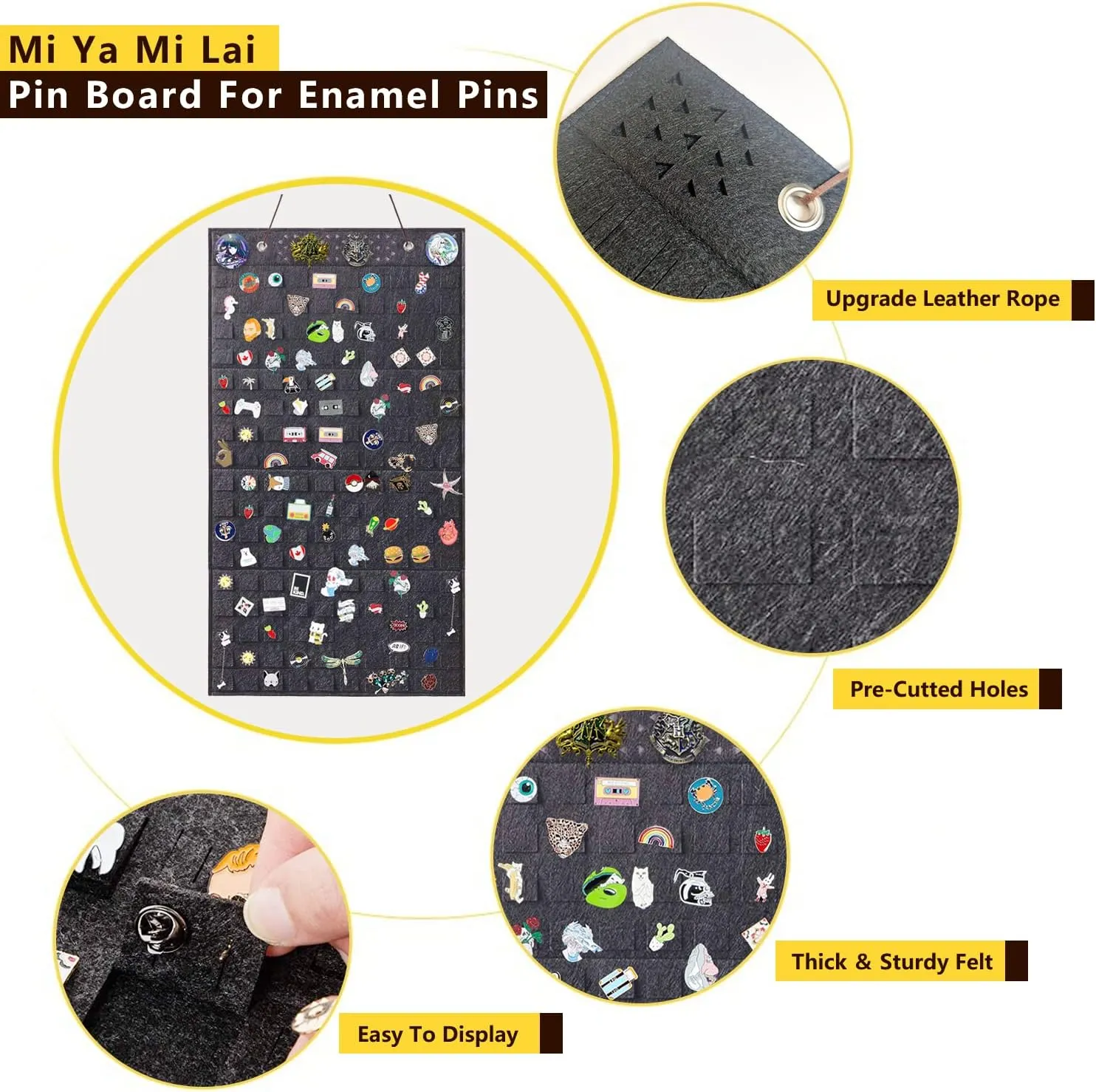 Enamel Pin Display Case - Holds Up to 170 Pins, Brooch Collection Storage Holder, Dark Grey