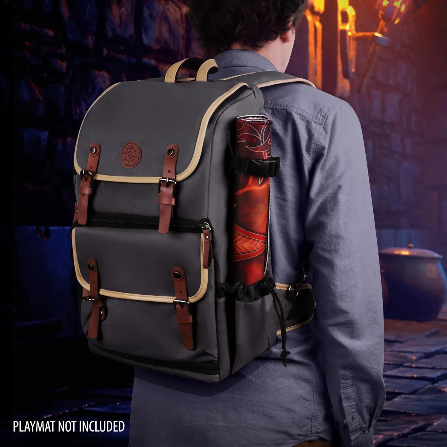 ENHANCE Designer Edition TCG Backpack - MTG Deck Bag Card Binder Space, TCG Deck Box Storage, MTG Playmat Holder - Card Storage Compatible with Magic the Gathering, Pokemon, Lorcana (Canvas Grey)