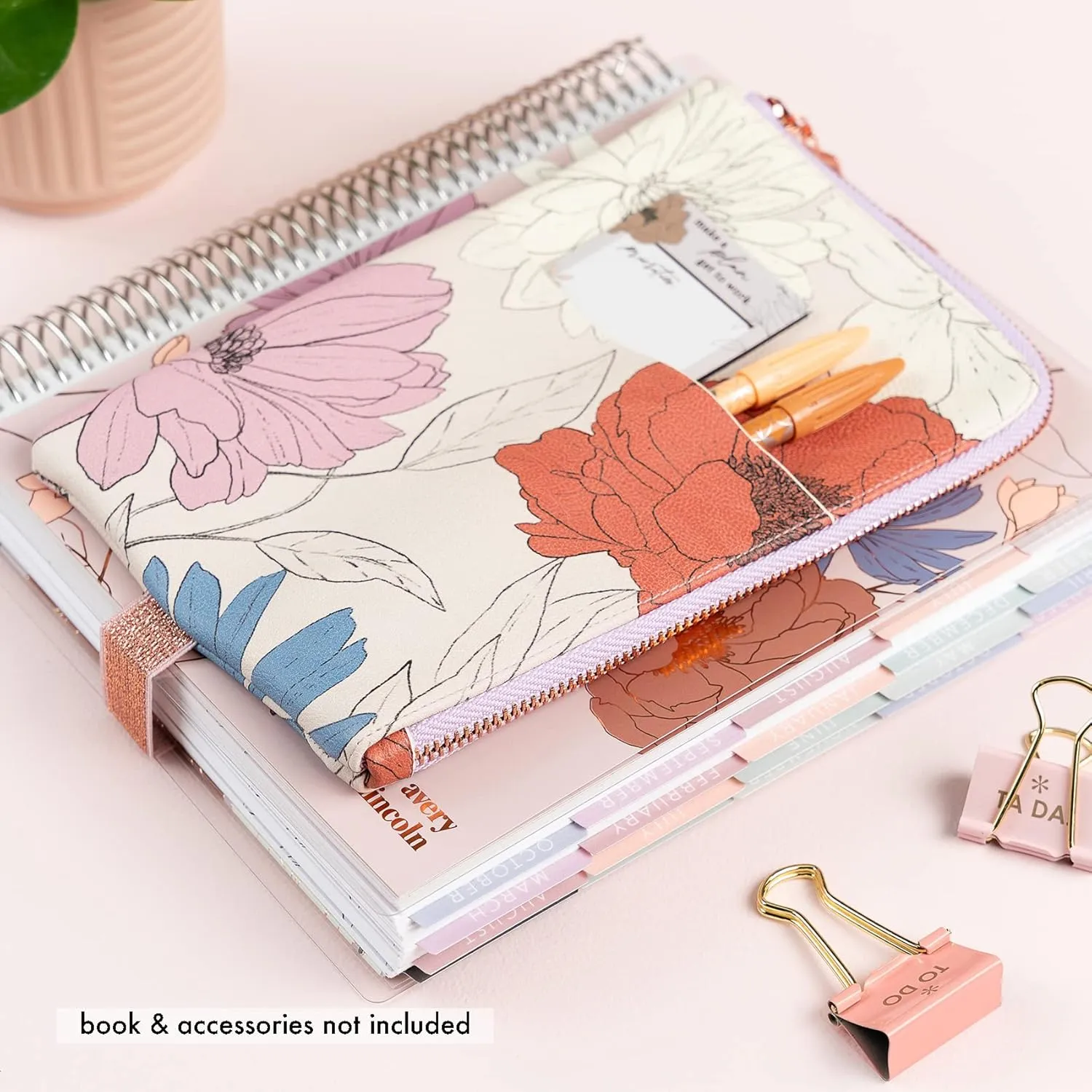 Erin Condren Ultimate Planny Pack, Vegan Leather Organizer for Travel, Work, and School, Stylish & Durable Multi-Compartment Storage Case With Metal Zipper for Pens and Accessories, In Bloom