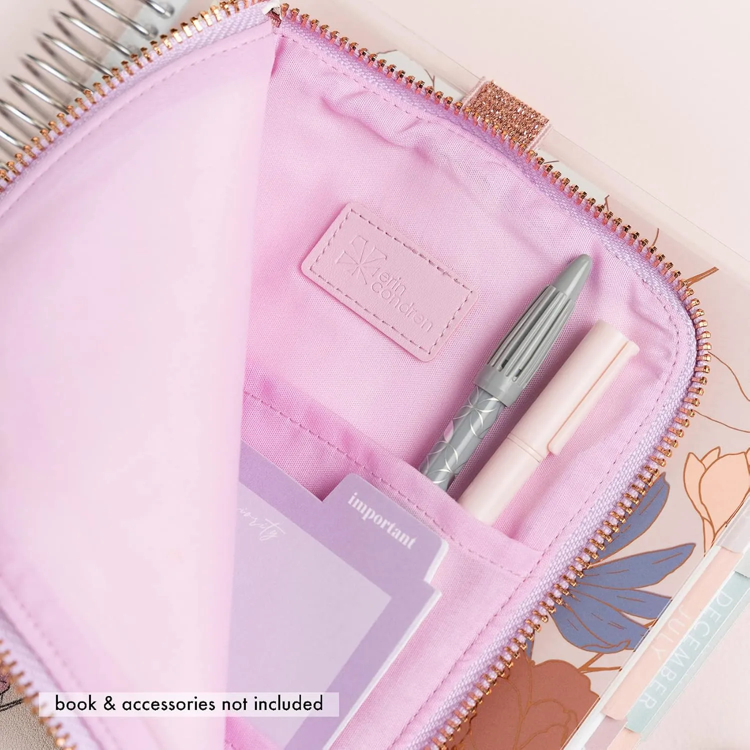 Erin Condren Ultimate Planny Pack, Vegan Leather Organizer for Travel, Work, and School, Stylish & Durable Multi-Compartment Storage Case With Metal Zipper for Pens and Accessories, In Bloom
