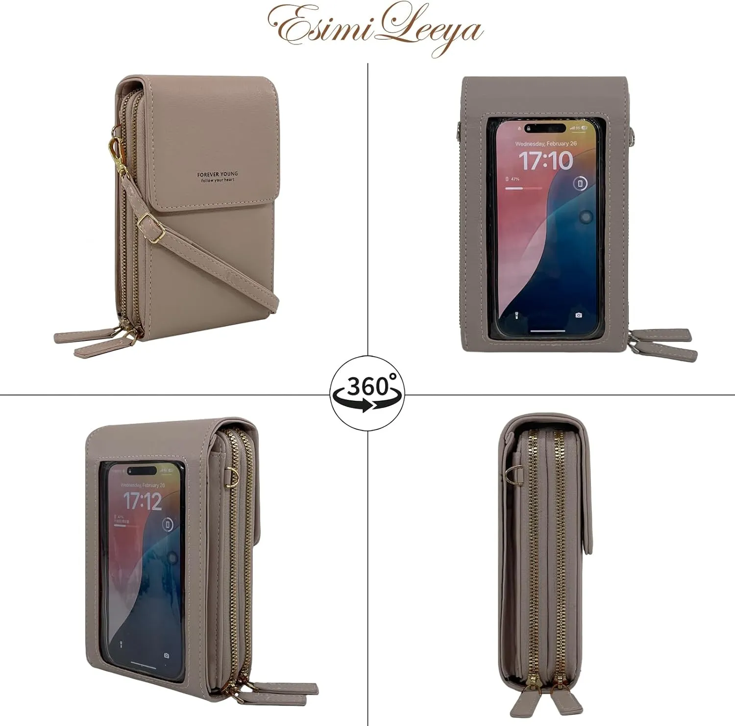 Esimileeya Small Compact Cell Phone Crossbody Bags for Women Trendy Purses Touchscreen Shoulder Bag with Credit Card Slots