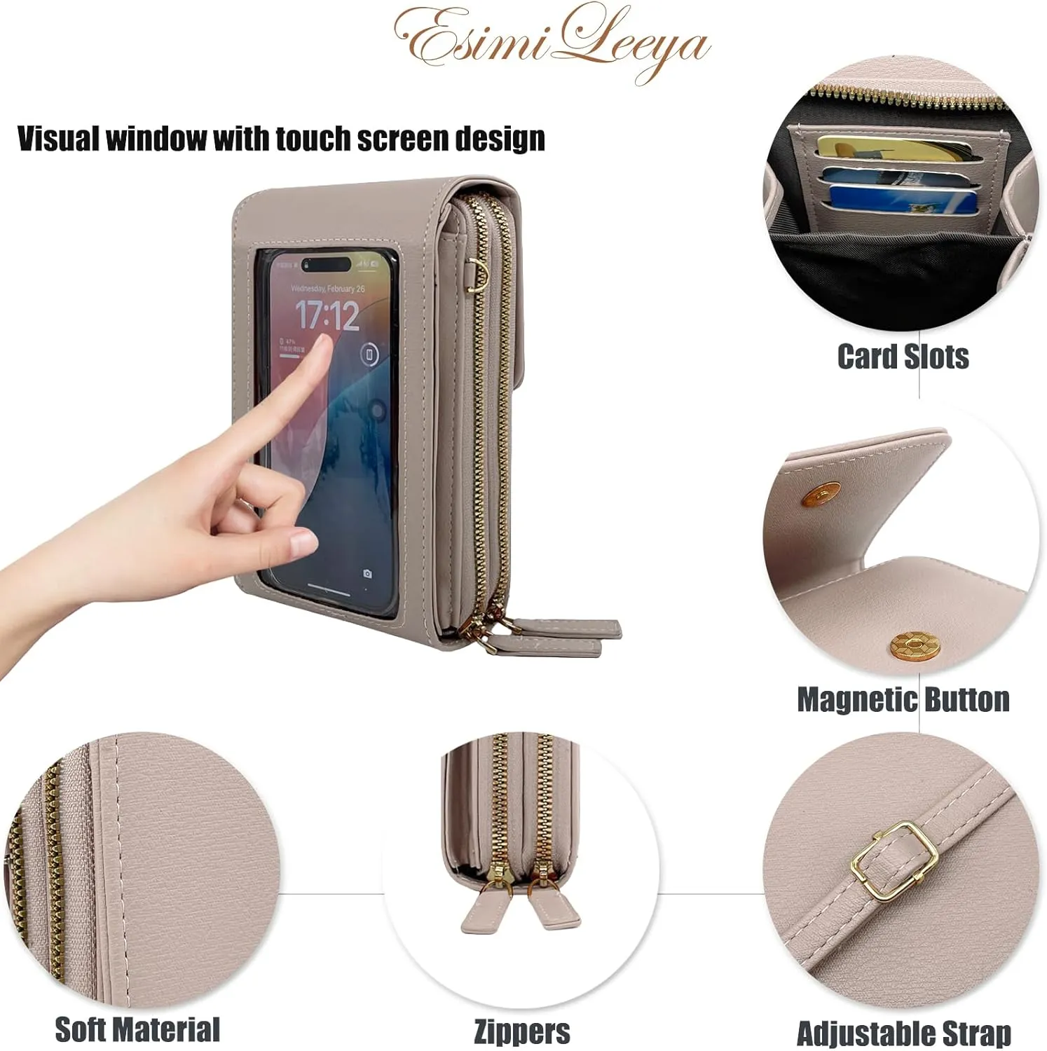 Esimileeya Small Compact Cell Phone Crossbody Bags for Women Trendy Purses Touchscreen Shoulder Bag with Credit Card Slots