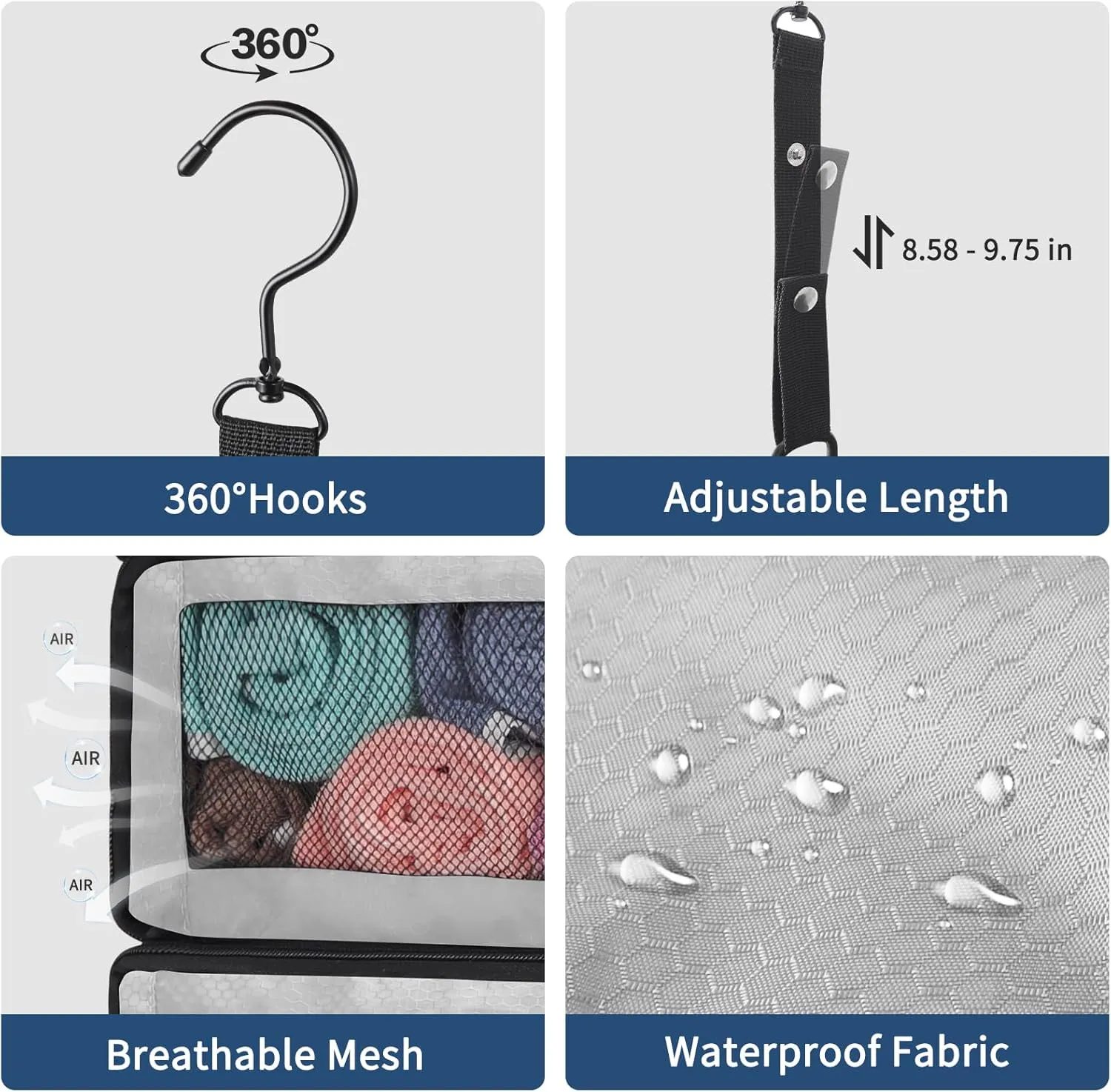 esouler Suitcase Organizer - Hanging Packing Cubes & Portable Shelves for Carry-on (Grey, Small)