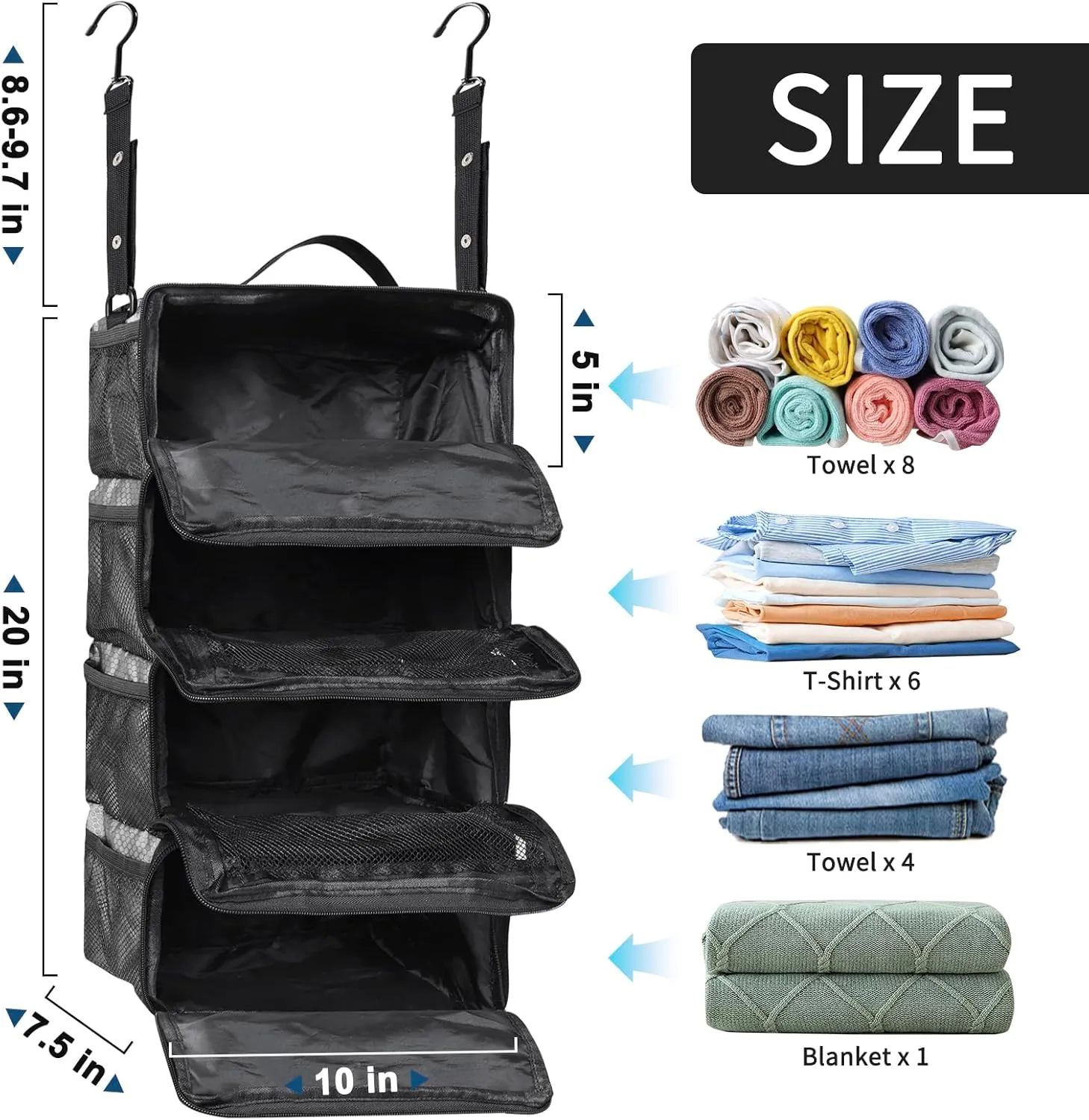 esouler Suitcase Organizer - Hanging Packing Cubes & Portable Shelves for Carry-on (Grey, Small)