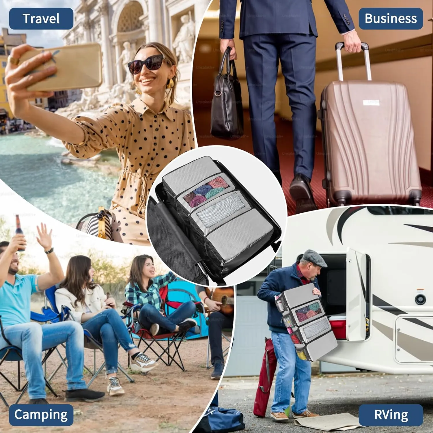 esouler Suitcase Organizer - Hanging Packing Cubes & Portable Shelves for Carry-on (Grey, Small)