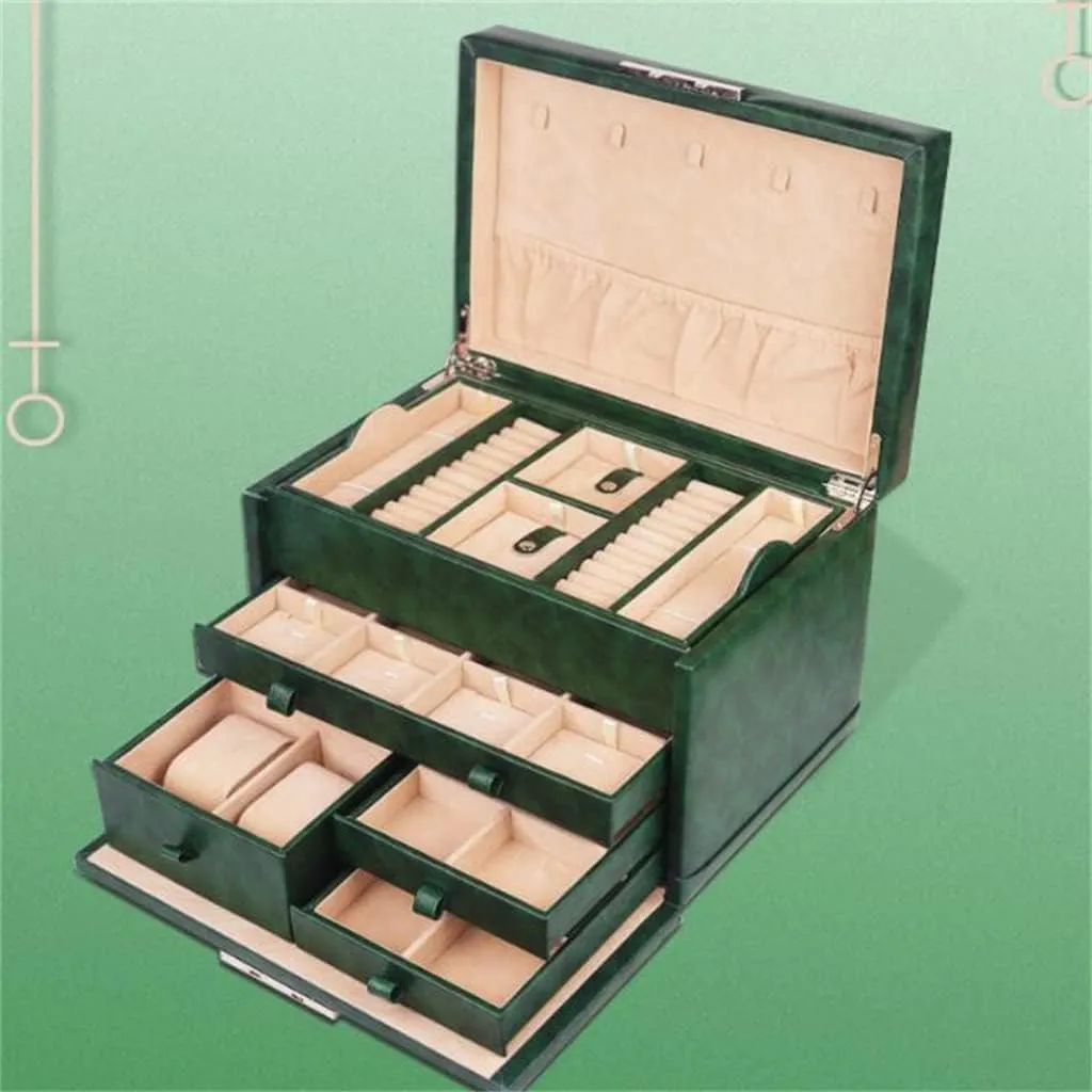 European-style Large-capacity Lockable Jewelry Watch Necklace Jewelry Storage Box Multi-fution (Gray H22*W24*34.5CM)