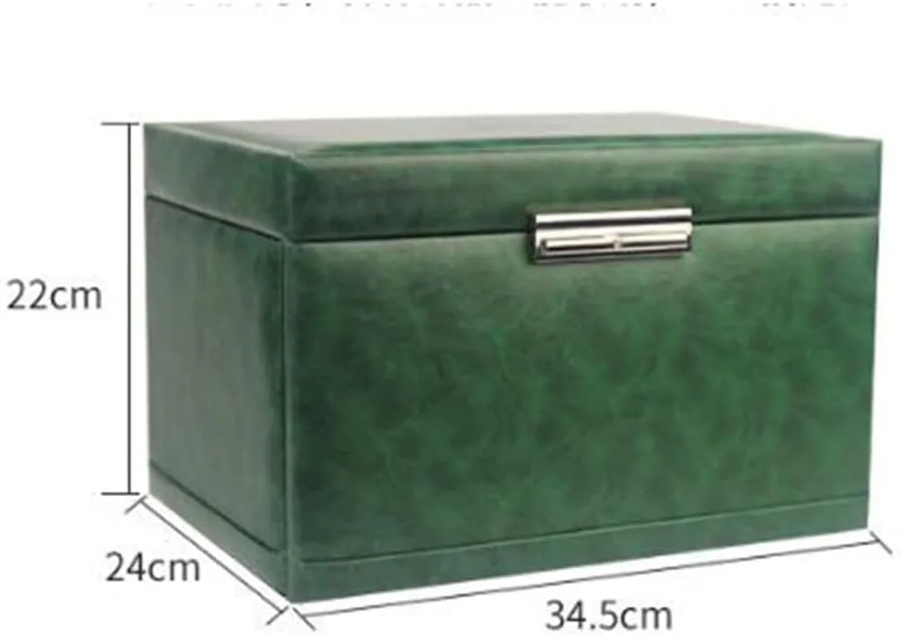 European-style Large-capacity Lockable Jewelry Watch Necklace Jewelry Storage Box Multi-fution (Gray H22*W24*34.5CM)