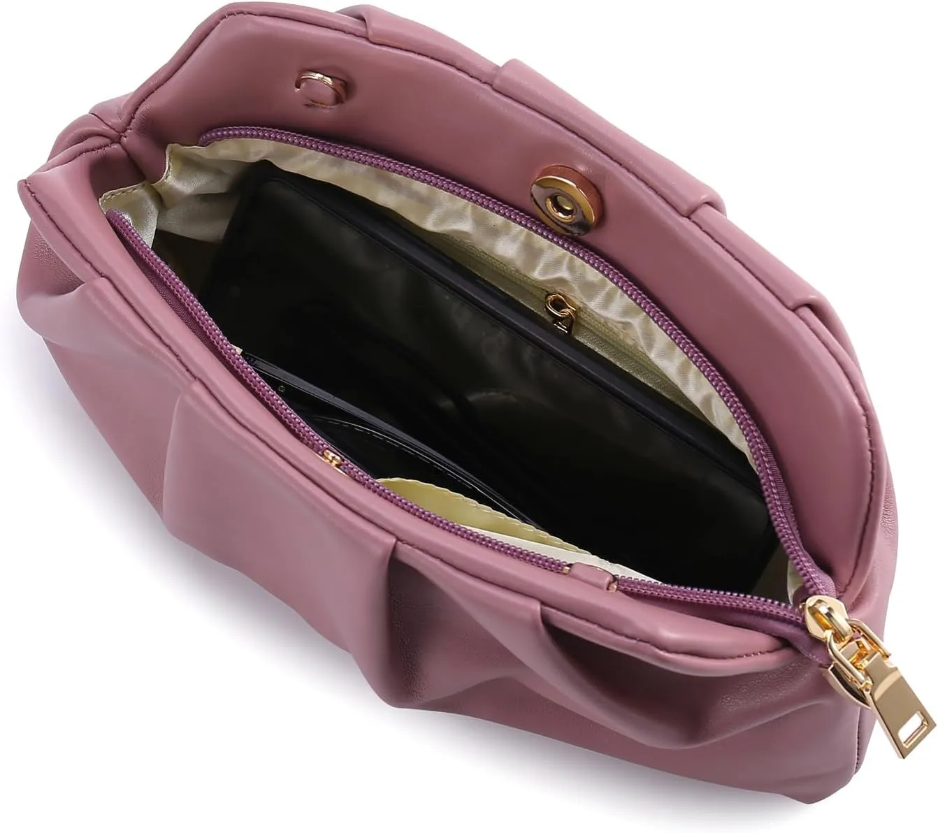 Evening Bag for Women Ruched Clutch Purse Detachable Metal Chain Crossbody Bag
