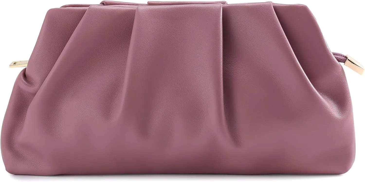 Evening Bag for Women Ruched Clutch Purse Detachable Metal Chain Crossbody Bag