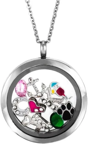 EVE'S ADDICTION Women's Personalized Charm Locket, 24 Inch Chain - Build Your Own Charm Necklace - Mother's Necklace - Keepsake Necklace - Floating Charm Necklace - Gifts for Mom