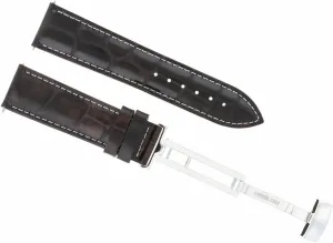 Ewatchparts 18mm Leather Watch Band Strap Deployment Clasp Compatible With Vacheron Constantin Dark Brown With White Stitching