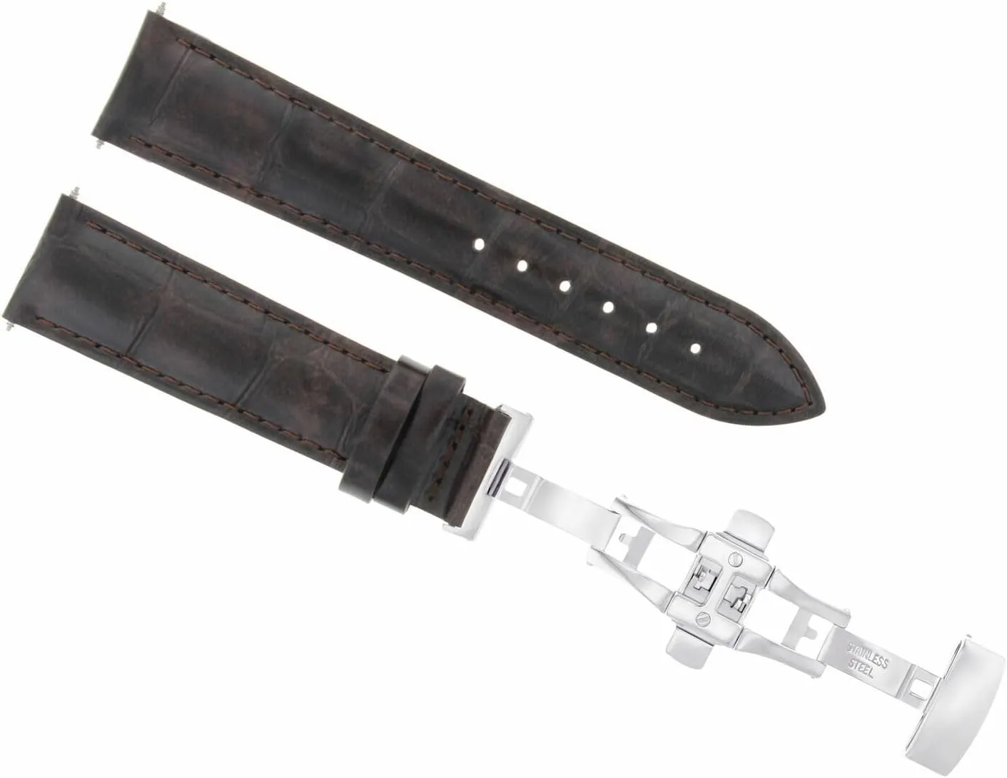 Ewatchparts 24mm Leather Watch Band Strap Compatible With Oris Watch Deployment Clasp Dark Brown