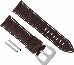 Ewatchparts 24mm Leather Watch Band Strap Compatible With Pam 44mm Panerai Marina Luminor GMT Brown With White Stitching