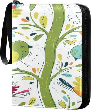 Exnundod 4 Pocket Trading Card Binder Spring Cartoon Birds, PU Leather Card Collection Binder Colorful Leaf Branch 400 Cards Organizer Binder Collectible Trading Card Albums for Sports Game Card