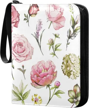 Exnundod 4 Pocket Trading Card Binder Spring Rose Birds, PU Leather Card Collection Binder Vintage Flowers Colorful 400 Cards Organizer Binder Collectible Trading Card Albums for Sports Game Card