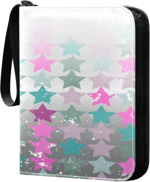 Exnundod 4 Pocket Trading Card Binder Vintage Star Pattern PU Leather Card Collection Binder Colorful 400 Cards Organizer Binder Collectible Trading Card Albums for Sports Game Card
