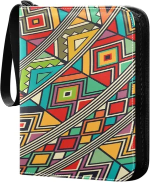 Exnundod African Tribal Icon Trading Card Binder for Cards, Colorful Card Album 4-Pockets for 400 Cards with Removable Sleeves PU Baseball Card Holder Football Sports Card Collection
