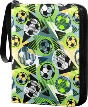 Exnundod Colorful Football Doodle Trading Card Binder for Cards, Cartoon Soccer Card Album 4-Pockets for 400 Cards with Removable Sleeves PU Baseball Card Holder Football Sports Card Collection