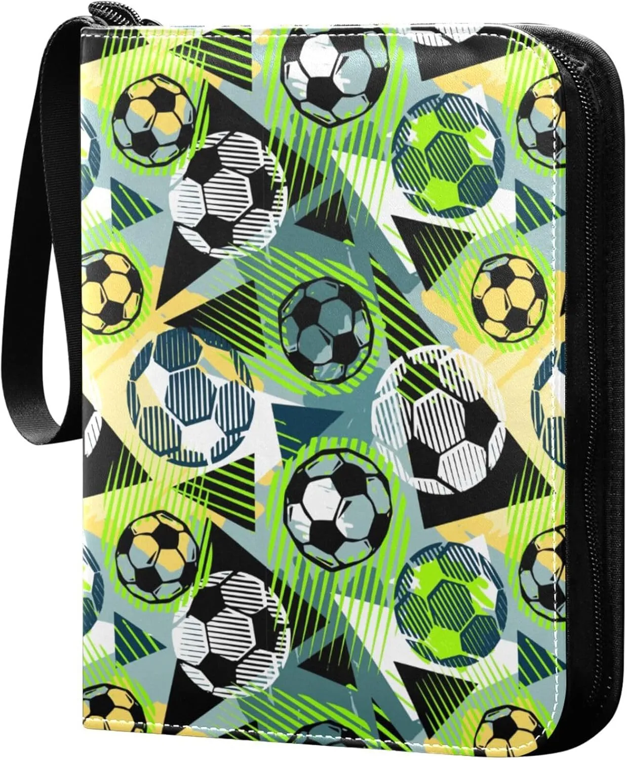 Exnundod Colorful Football Doodle Trading Card Binder for Cards, Cartoon Soccer Card Album 4-Pockets for 400 Cards with Removable Sleeves PU Baseball Card Holder Football Sports Card Collection