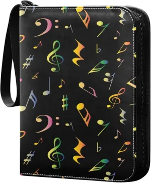 Exnundod Colorful Music Notes Symbols Trading Card Binder for Cards, Card Album 4-Pockets for 400 Cards with Removable Sleeves PU Baseball Card Holder Football Sports Card Collection