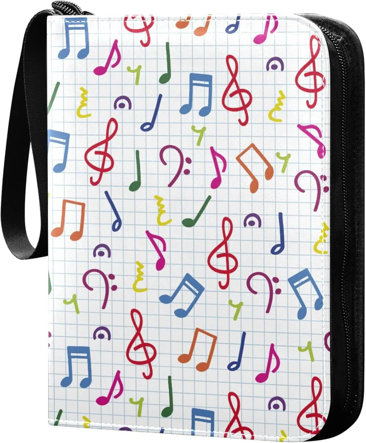 Exnundod Music Notes with Plaid Trading Card Binder for Cards, Colorful Card Album 4-Pockets for 400 Cards with Removable Sleeves PU Baseball Card Holder Football Sports Card Collection