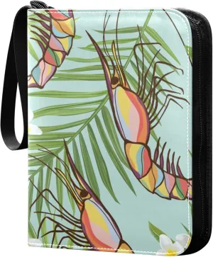 Exnundod Sport Card Binder Tropical Flowers Shrimps 4 Pocket Trading Card Binder PU Leather Card Collection Colorful 400 Cards Organizer Trading Card Albums for Sports Game Card