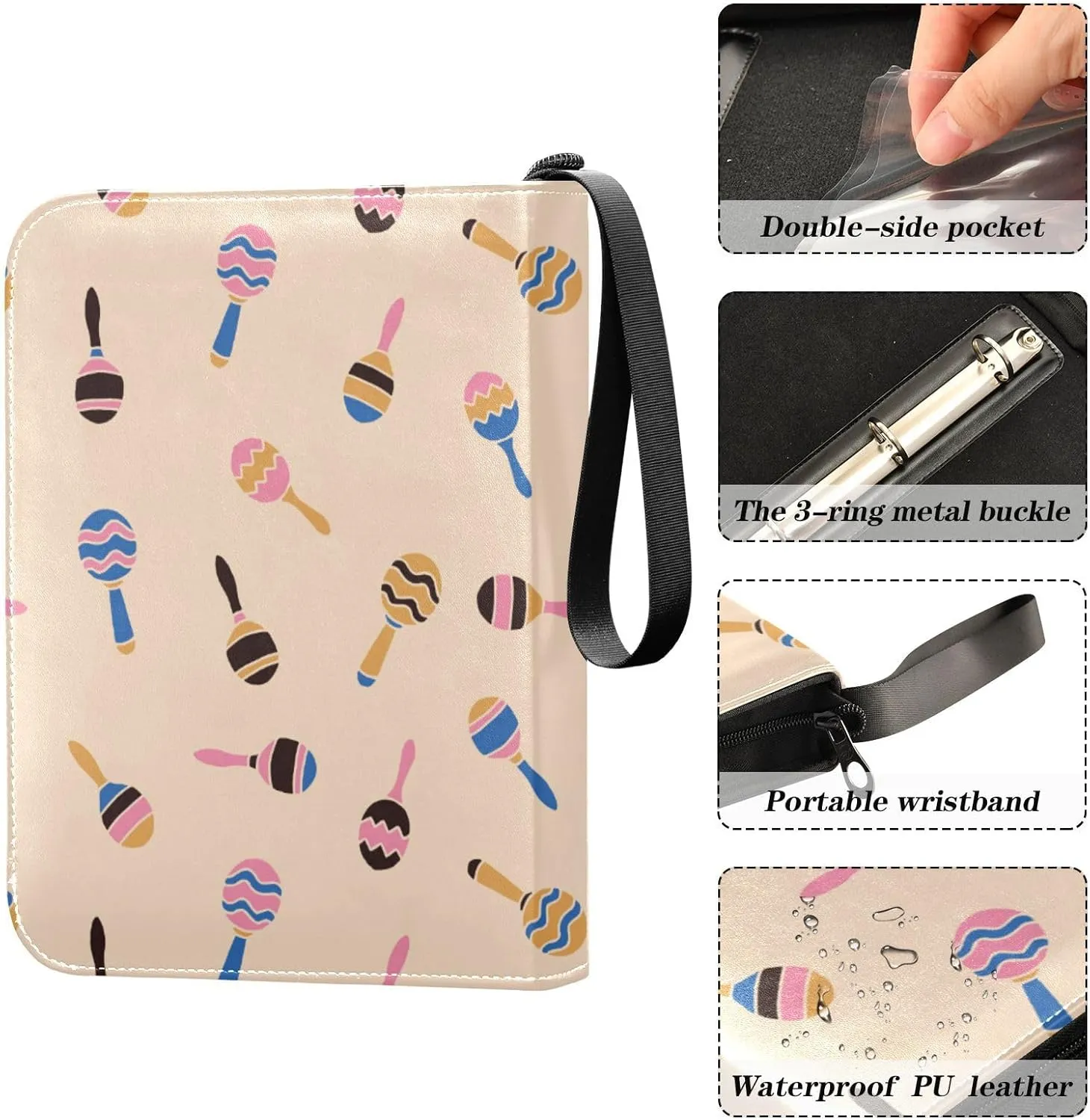 Exnundod Trading Card Binder for Cards Bunch Of Maracas Colorful Card Album 4-Pockets 400 Cards Removable Sleeves PU Baseball Card Holder Football Sports Card Collection